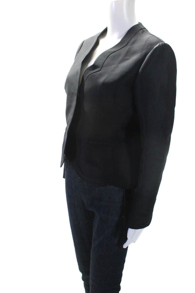 Valentino Women's V-Neck Long Sleeves Scallop Trim Blazer Black Size 40