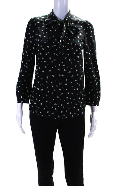 Marc By Marc Jacobs Womens Silk Printed Button Down Blouse Black Green Size 0