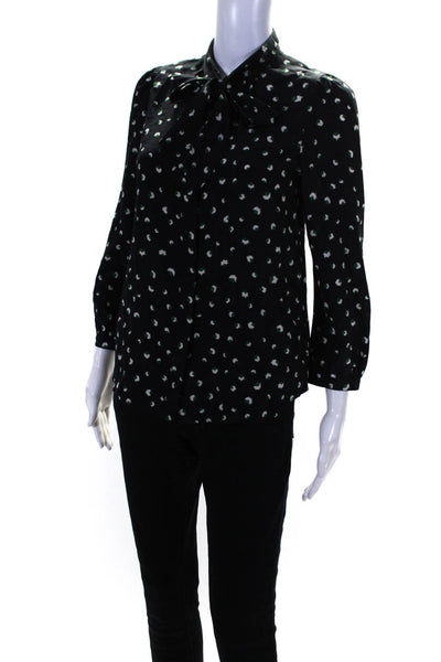 Marc By Marc Jacobs Womens Silk Printed Button Down Blouse Black Green Size 0