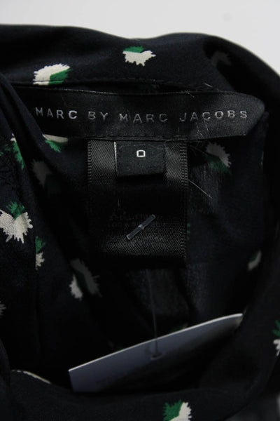 Marc By Marc Jacobs Womens Silk Printed Button Down Blouse Black Green Size 0