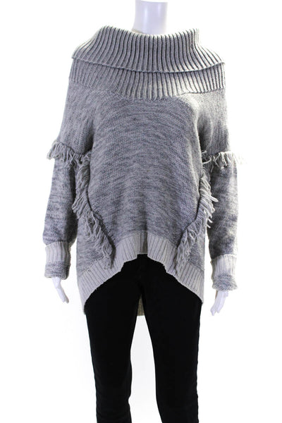 Intermix Womens Fringe Turtleneck Sweater Gray Wool Size Petite Small