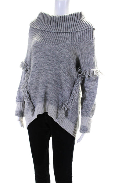 Intermix Womens Fringe Turtleneck Sweater Gray Wool Size Petite Small