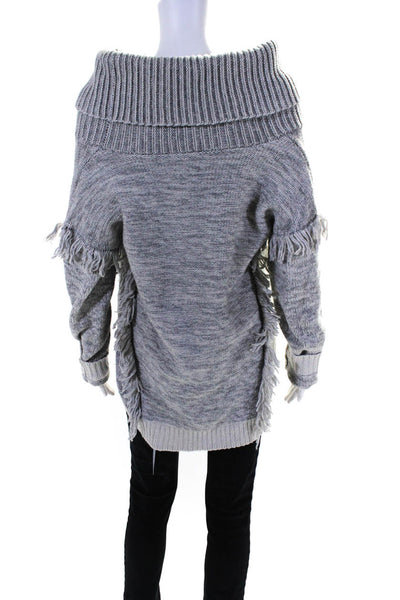 Intermix Womens Fringe Turtleneck Sweater Gray Wool Size Petite Small