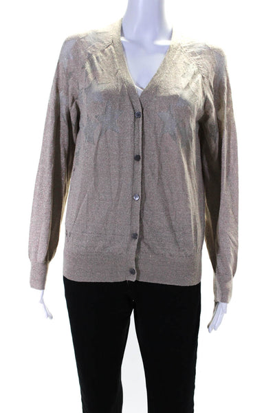 Zadig & Voltaire Womens Linen Glitter Print Geometric Button Cardigan Tan Size L