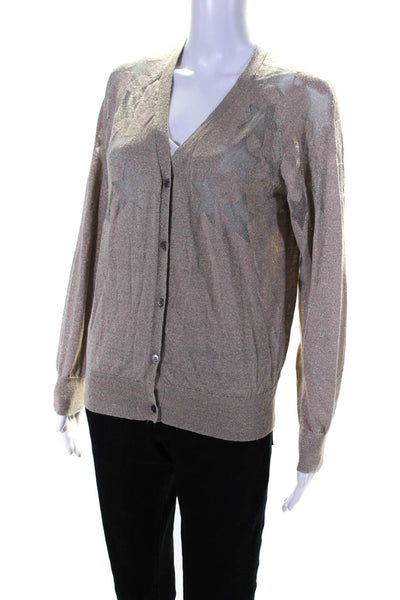 Zadig & Voltaire Womens Linen Glitter Print Geometric Button Cardigan Tan Size L