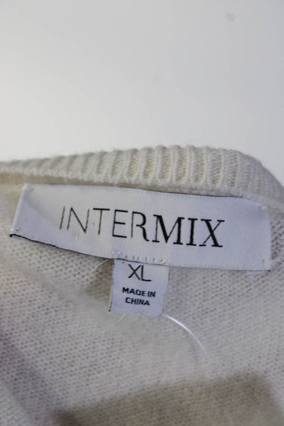 Intermix Womens Cashmere Long Sleeve Ribbed Tied Pullover Sweater Cream Size XL