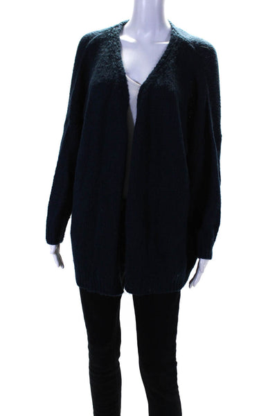 Elan Womens Knitted Graphic Print Open Front Long Sleeve Cardigan Navy Size OS