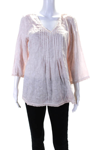 Palladium Moda Womens Linen Pleated Long Sleeve Blouse Top Pink Size EUR48