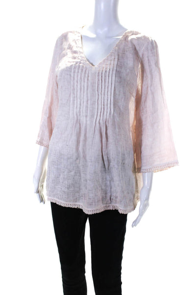 Palladium Moda Womens Linen Pleated Long Sleeve Blouse Top Pink Size EUR48