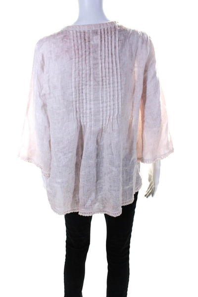 Palladium Moda Womens Linen Pleated Long Sleeve Blouse Top Pink Size EUR48