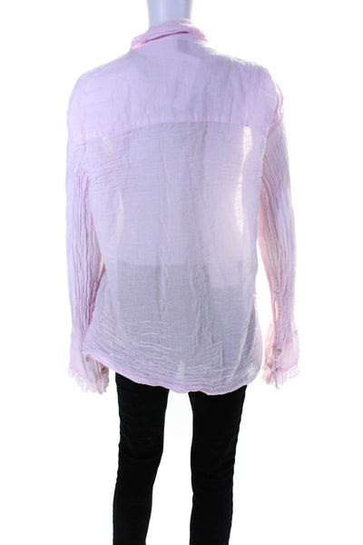 House Of Basics Womens Ruffled Long Sleeve Buttoned V-Neck Blouse Pink Size M