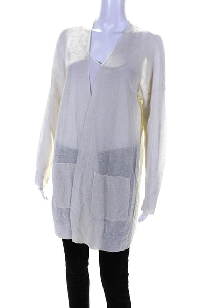 Eileen Fisher Womens Long Sleeve Open Knit Cardigan Sweater White Linen Small