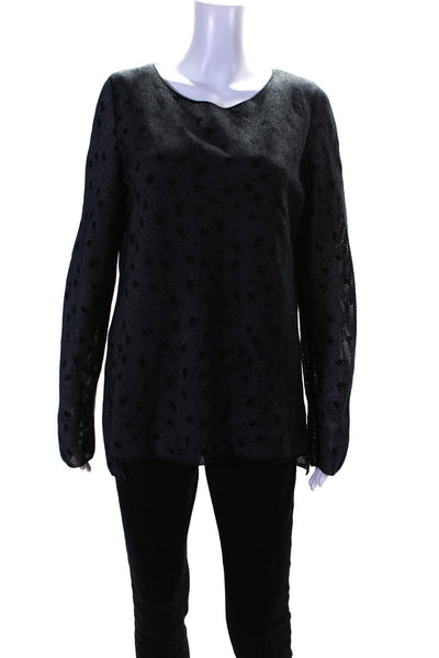 Escada Womens Long Sleeve Scoop Neck Dotted Heart Sweater Navy Blue Size 14