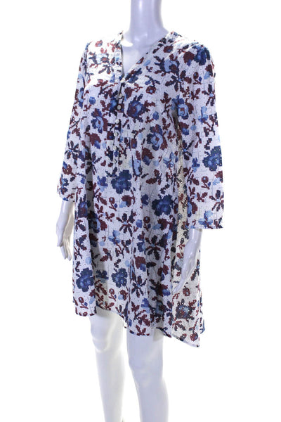 Thakoon Womens 3/4 Sleeve Abstract Eyelet High Low Dress White Red Blue Size 10
