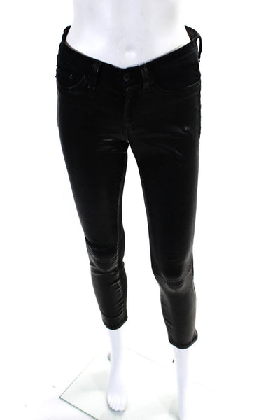 Rag & Bone Women's Midrise Five Pockets Leather Skinny Pant Black Size 25