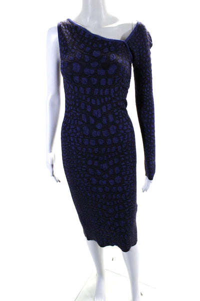 M Missoni Womens Spotted One Shoulder Long Sleeved Bodycon Dress Purple Size 4