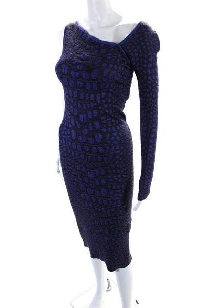 M Missoni Womens Spotted One Shoulder Long Sleeved Bodycon Dress Purple Size 4