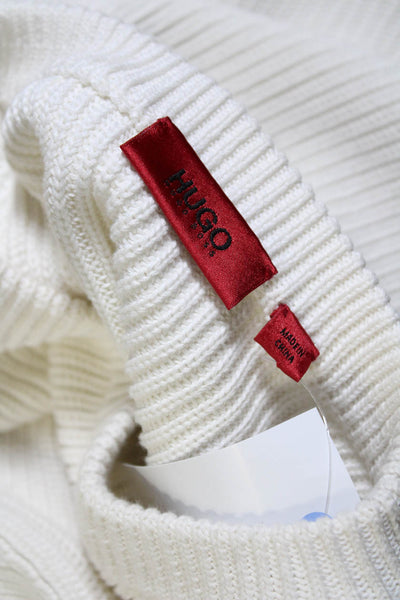Hugo Hugo Boss Womens Crew Neck Zippered Long Sleeved Knit Sweater White Size S