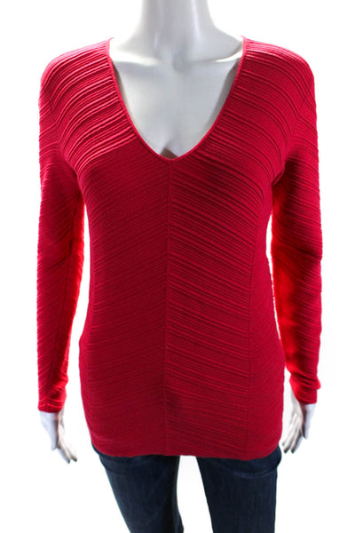 Boss Hugo Boss Womens Chevron Ribbed V Neck Slim Long Sleeved Shirt Red Size S
