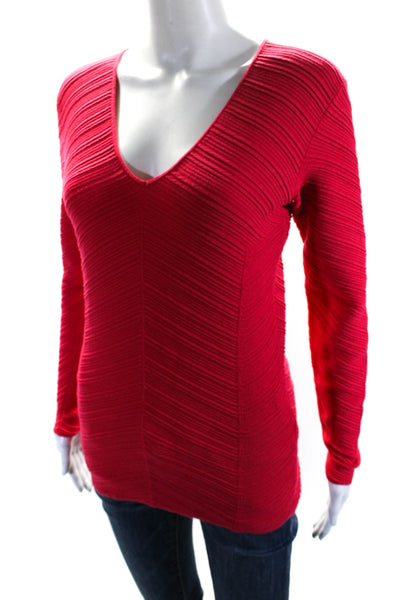 Boss Hugo Boss Womens Chevron Ribbed V Neck Slim Long Sleeved Shirt Red Size S
