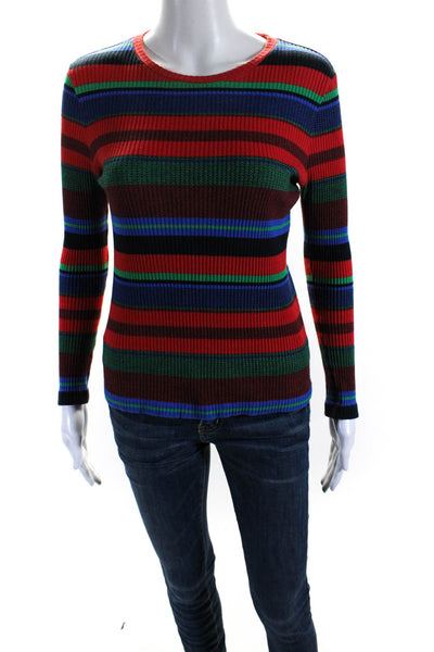 Boss Hugo Boss Womens Ribbed Slim Striped Long Sleeved Shirt Red Blue Size S