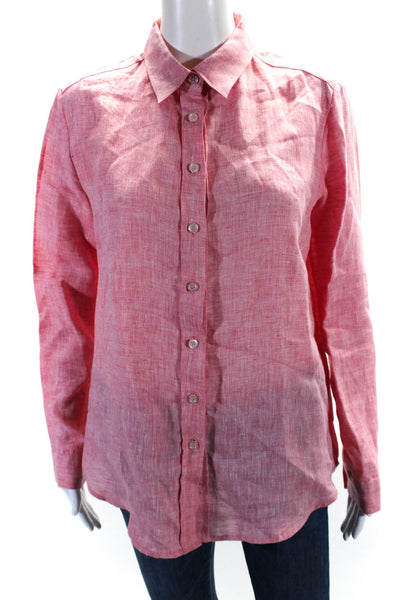 Poeta Women's Long Sleeves Button Down Linen Shirt Pink Size M