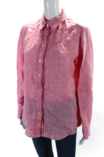 Poeta Women's Long Sleeves Button Down Linen Shirt Pink Size M