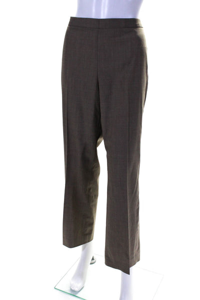 Rena Lange Womens Side Zip High Rise Pleated Dress Pants Brown Wool Size 12