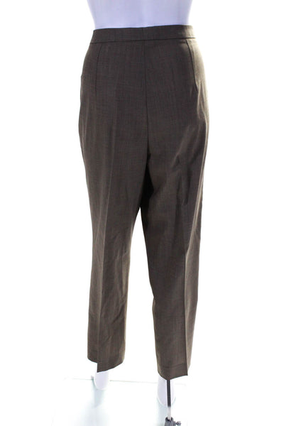 Rena Lange Womens Side Zip High Rise Pleated Dress Pants Brown Wool Size 12