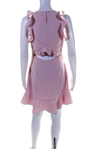 Likely Womens Pink Ruffle Open Back Crew Neck Sleeveless Shift Dress Size 6