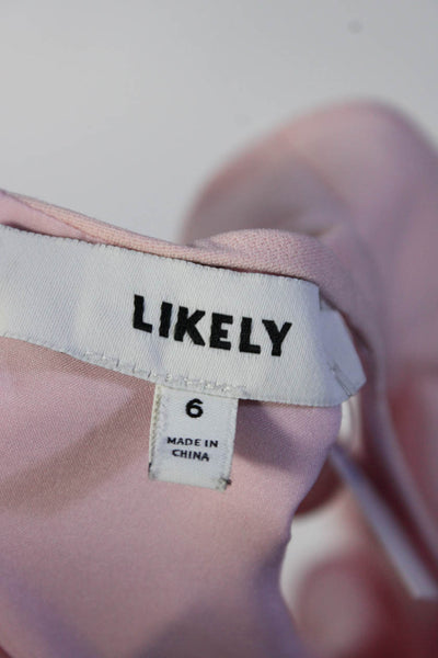 Likely Womens Pink Ruffle Open Back Crew Neck Sleeveless Shift Dress Size 6