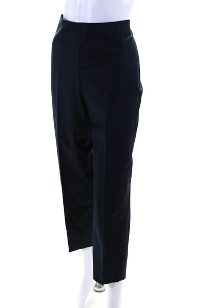 Leggiadro Women's Zip Closure Flat Front Straight Leg Pants Navy Blue Size 16