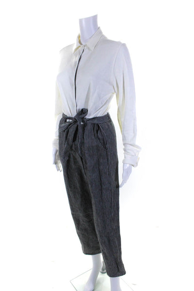 Majestic Filatures Womens Striped Belted Long Sleeved Jumpsuit White Gray Size 1