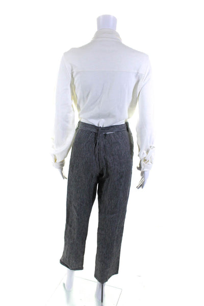 Majestic Filatures Womens Striped Belted Long Sleeved Jumpsuit White Gray Size 1