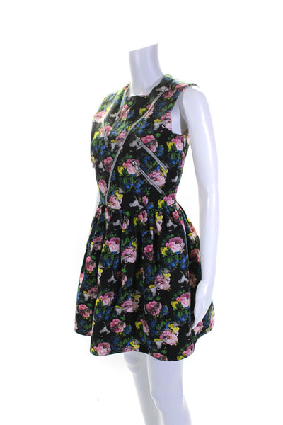 MSGM Womens Floral Zippered Sleeveless A Line Short Dress Black Pink Size 40