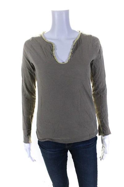 Zadig & Voltaire Womens Long Sleeved Buttoned V Neck Shirt Taupe Yellow Size S