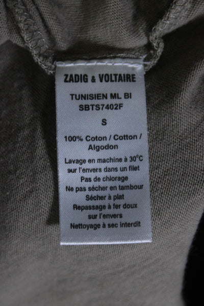 Zadig & Voltaire Womens Long Sleeved Buttoned V Neck Shirt Taupe Yellow Size S