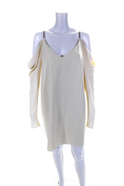 Halston Heritage Womens Long Sleeve Cold Shoulder Shift Dress White Size 10