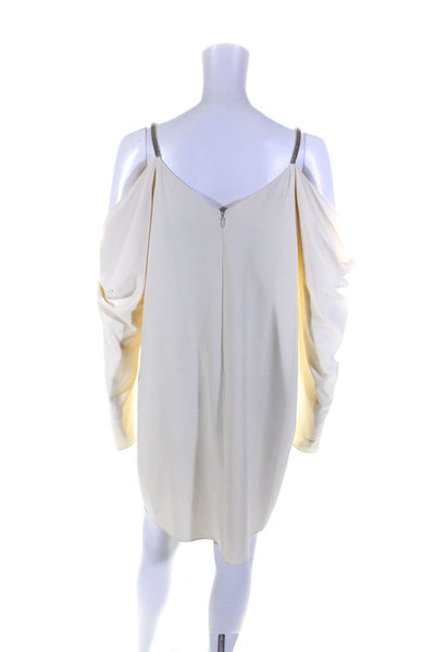 Halston Heritage Womens Long Sleeve Cold Shoulder Shift Dress White Size 10