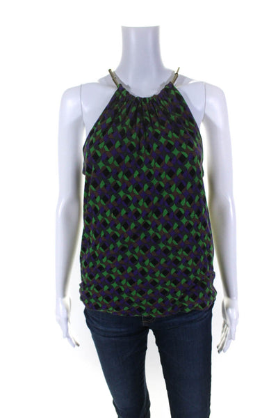 M Missoni Womens Geometric Print Halter Neck Sleeveless Blouse Multicolor Size L