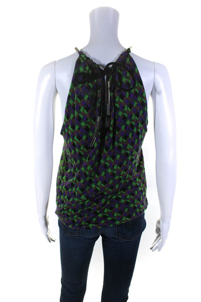 M Missoni Womens Geometric Print Halter Neck Sleeveless Blouse Multicolor Size L