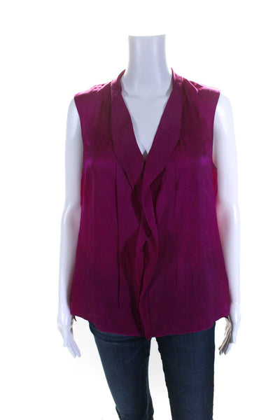 Elie Tahari Womens Silk Charmeuse V-Neck Sleeveless Blouse Fuschia Pink Size M