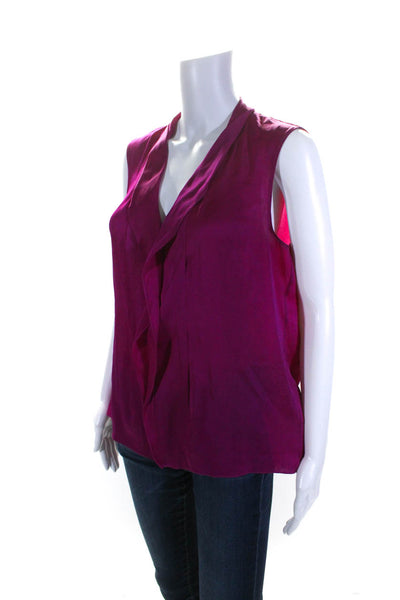 Elie Tahari Womens Silk Charmeuse V-Neck Sleeveless Blouse Fuschia Pink Size M