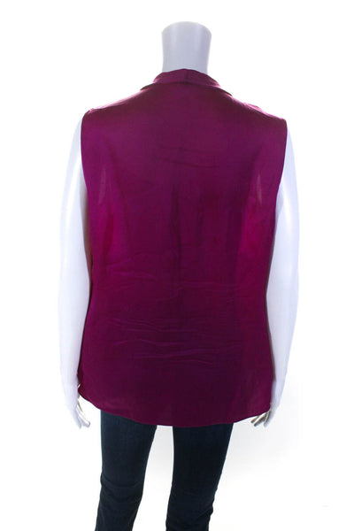 Elie Tahari Womens Silk Charmeuse V-Neck Sleeveless Blouse Fuschia Pink Size M