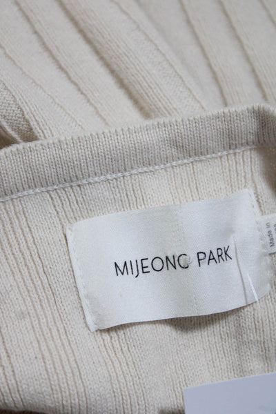 Mijeong Park Women's Round Neck Short Sleeves Ribbed Midi Dress Beige Size XS