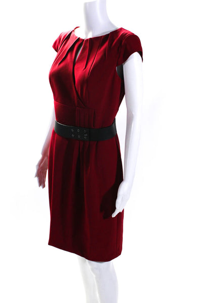 Kay Unger Womens Pleated Collared Boat Neck Short Sleeve Zip Up Dress Red Sie 10