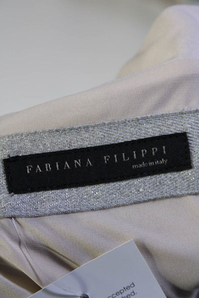 Fabiana Filippi Womens Wool Blend Round Neck Zip Up Jacket Beige Size L