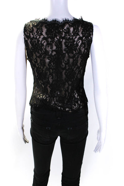 Natori Womens Lace Round Neck Sleeveless Pullover Blouse Top Black Size S