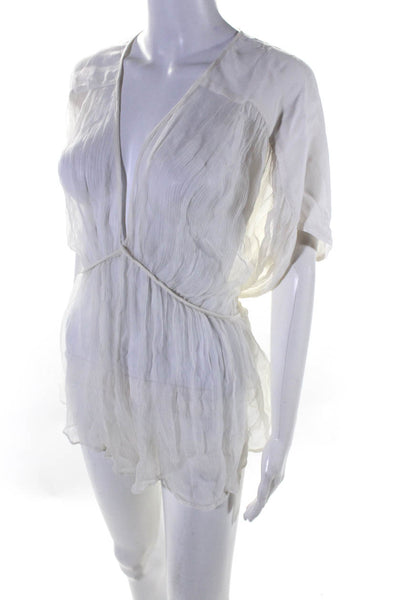 Floreat WomensShort Sleeve V Neck Tie Waist Coverup Blouse White Size S