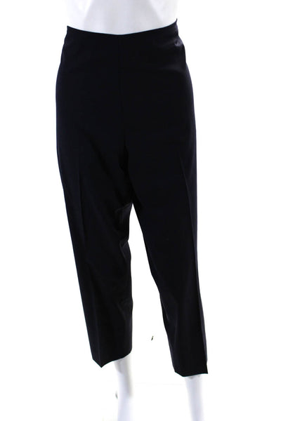 Leggiadro Womens Side Zip High Rise Pleated Cropped Dress Pants Navy Blue 16